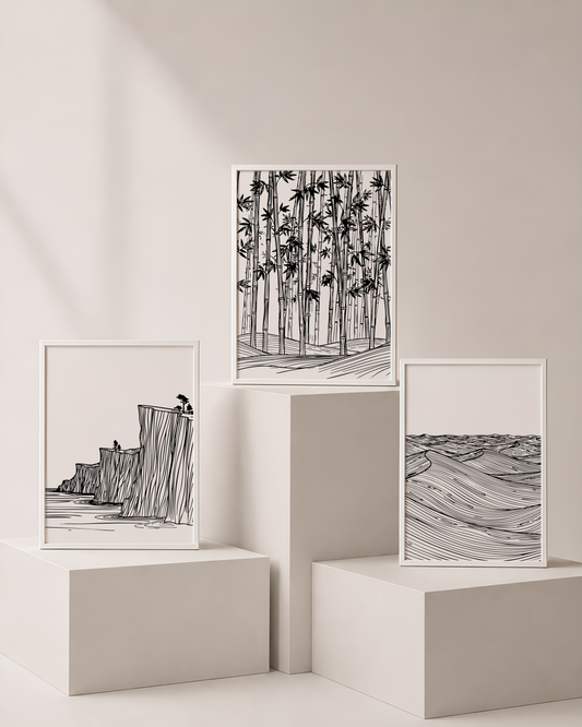 Linework Landscape Art Bundle 1 | Minimalist Line Printable Wall Art by Syneva Art Studio