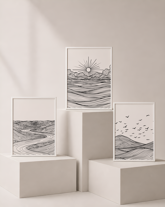 Linework Landscape Art Bundle 2 | Minimalist Line Printable Wall Art by Syneva Art Studio