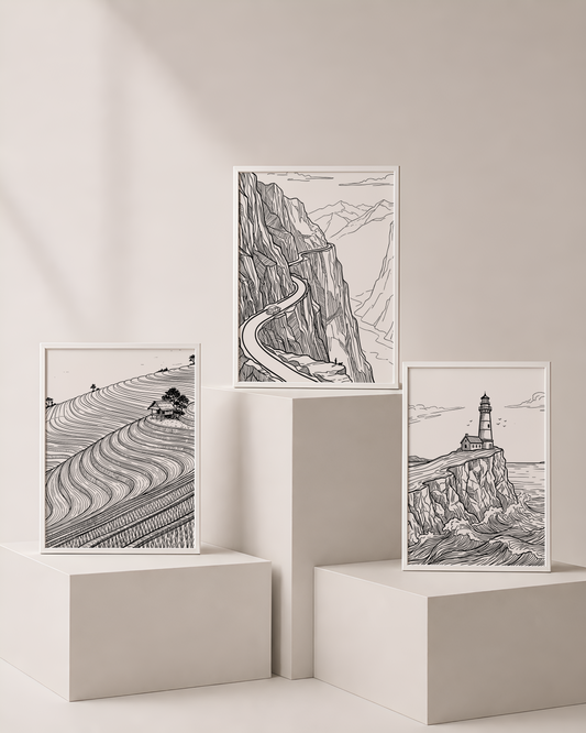 Linework Landscape Art Bundle 3 | Minimalist Line Printable Wall Art by Syneva Art Studio
