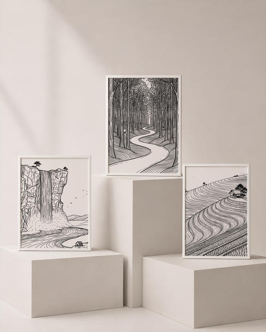 Linework Landscape Art Bundle 4 | Minimalist Line Printable Wall Art by Syneva Art Studio