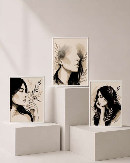 Figurative Ink Wash Art Bundle 2 | Water Color Printable Wall Art by Syneva Art Studio